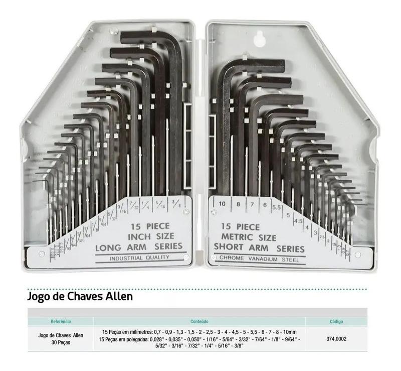 Jogo de chave allen 0,7 a 10mm / 0,028'' a 3/8 - 30 pcs noll - Chave ...