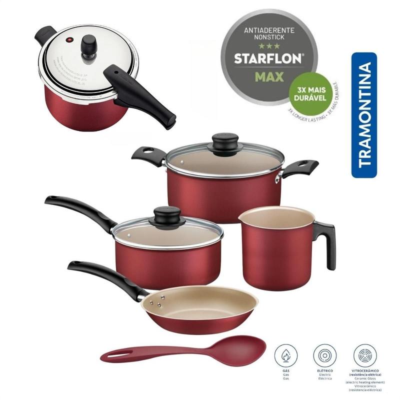 Jogo de panela tramontina 6 peças com panela de pressão 4,5L - Jogo de ...
