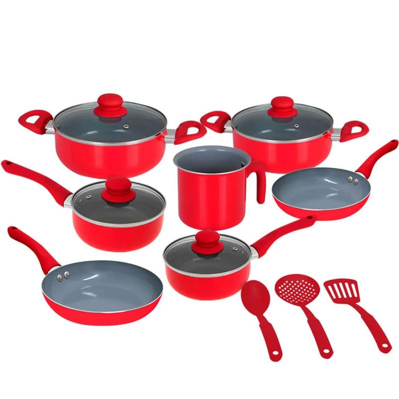 Jogo De Panelas Com 10 Peças Vermelha Para Cozinha Cerâmica - Casa ...