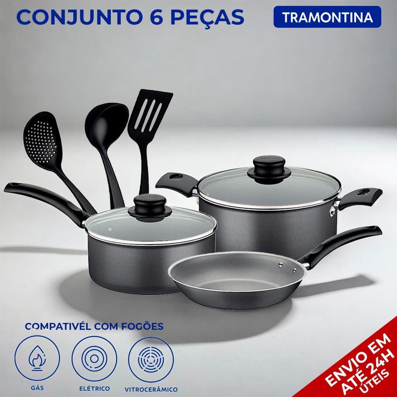 Jogo de Panelas Tramontina 6 Peças Antiaderente Teflon Revestimento ...