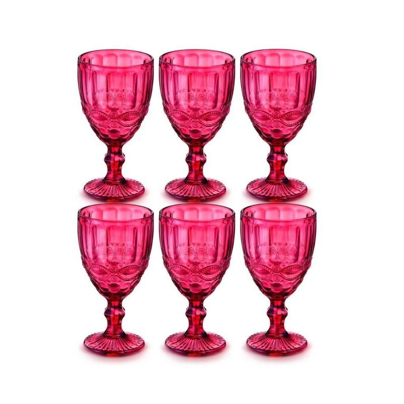 Jogo de taças de vidro decorada vermelha laço 6 peças 320ml - Mimo ...