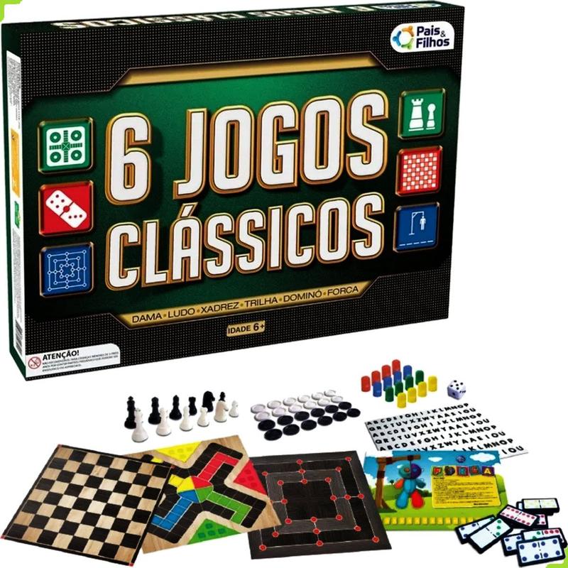 Jogos Clássicos Tabuleiro 6 jogos estratégia Infantil Adulto - Pais ...