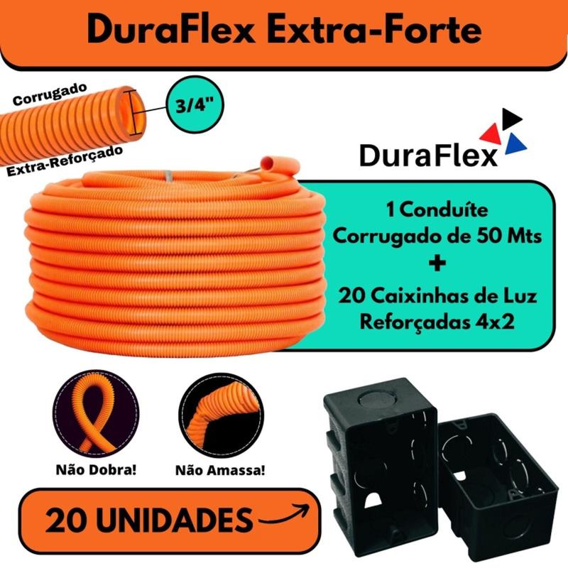 Kit 1 Eletroduto Corrugado Laranja 3/4" 50 Metros + 20 Caixinhas 4x2 ...