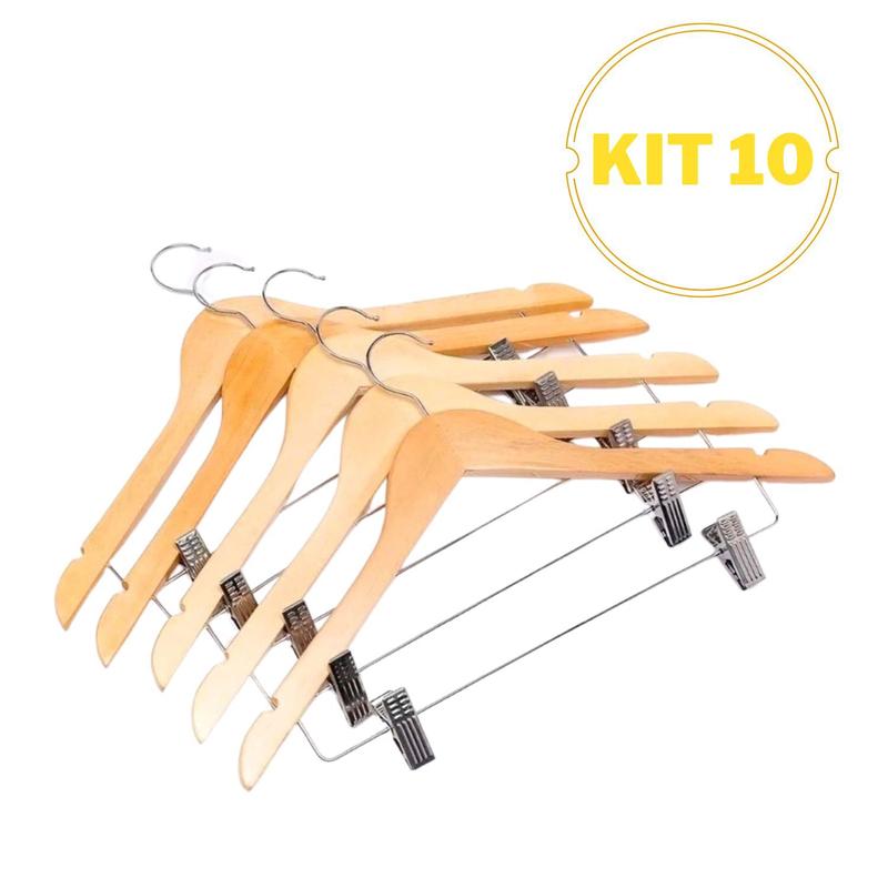 Kit 10/20/30 Jogo de Cabides Madeira Marfim com Silicone Antideslizante ...
