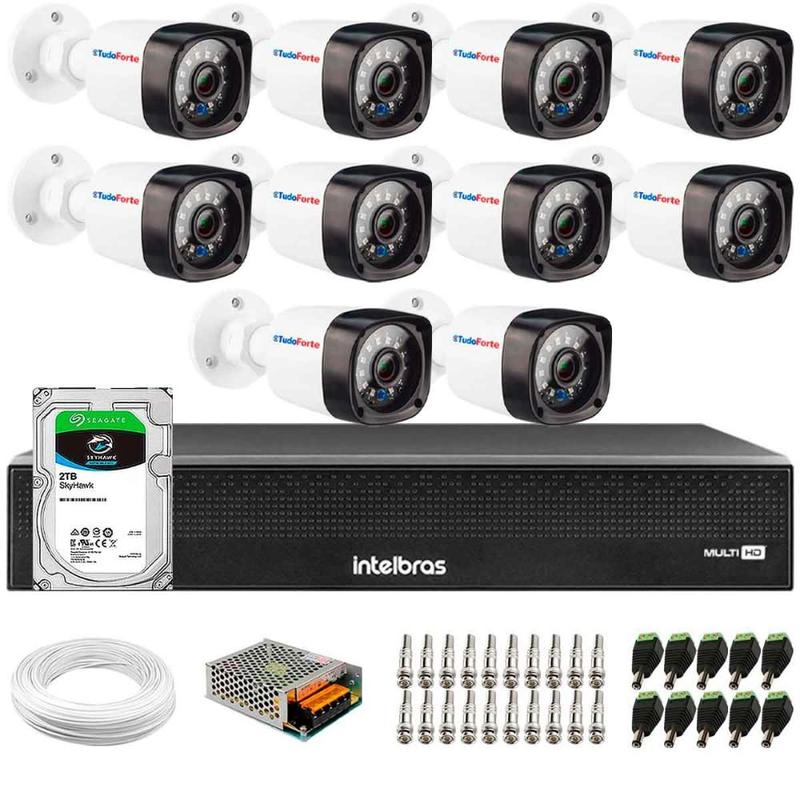 Kit 10 Câmeras Full HD 1080p 2MP Bullet DVR Intelbras 16 Canais