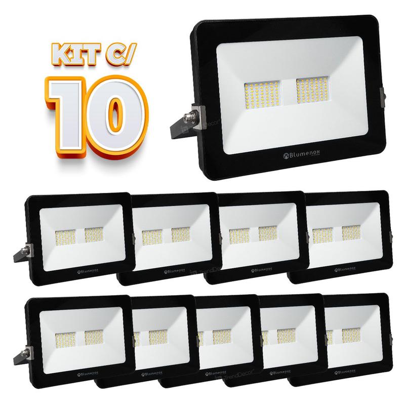 Kit 10 Refletores Holofote LED Blumenox 50W 3000K Preto - Refletor ...