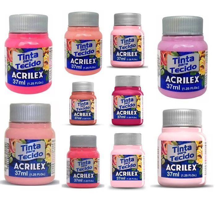 Kit 10 Tintas de Tecido Todos Tons de Rosa 37ml Acrilex - Tinta de ...