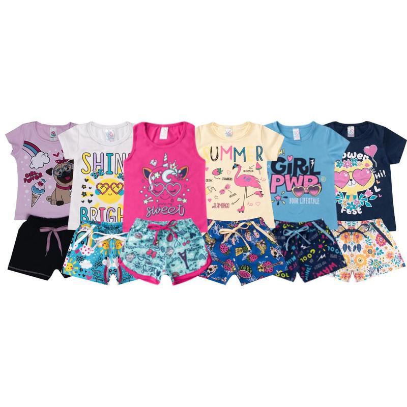 Kit 12 Peças Infantil Menina Roupa para criança feminino 6 conjuntos de ...