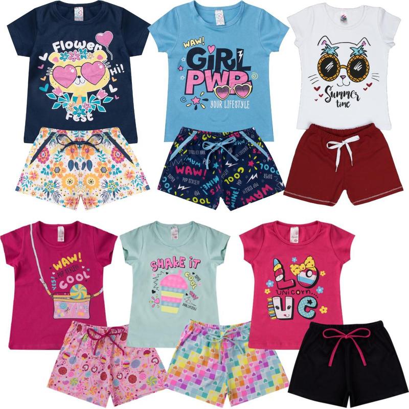 Kit 12 Peças Infantil Menina Roupa para criança verão conjuntos ...