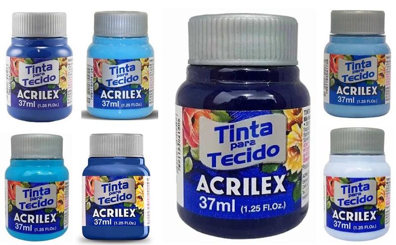 Kit 15 Tintas de Tecido Todos os Tons de Azul 37ml Acrilex - Tinta de ...