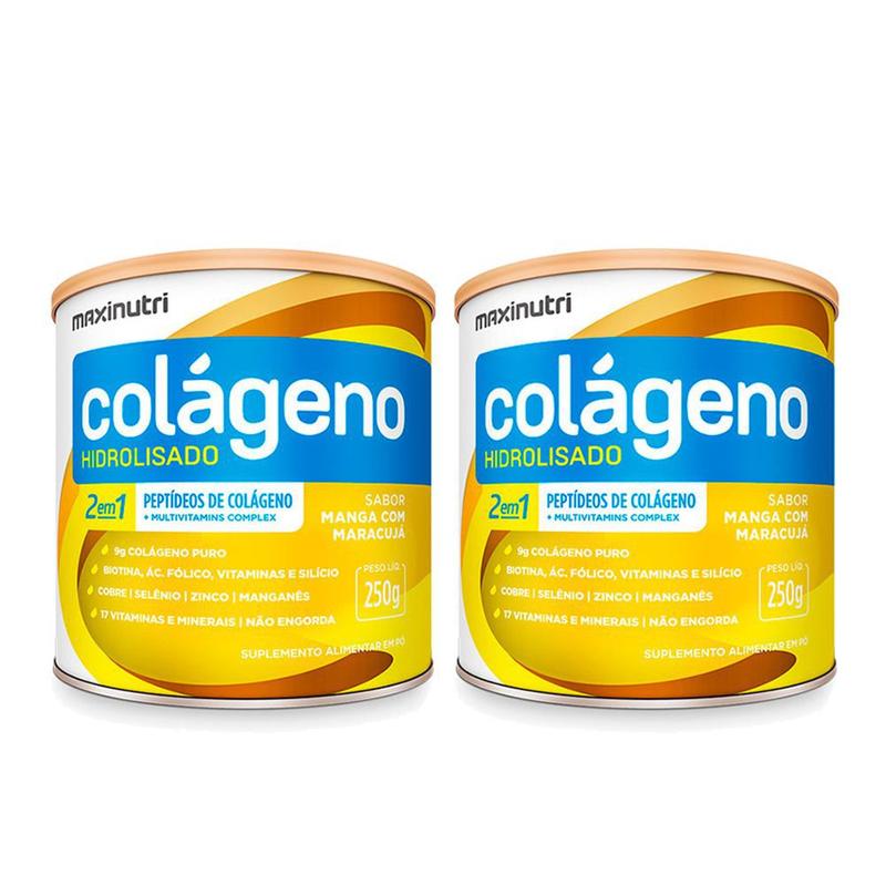 Kit 2 Colágeno Hidrolisado em Pó Lata 250g Manga + Maracujá - Maxinutri ...