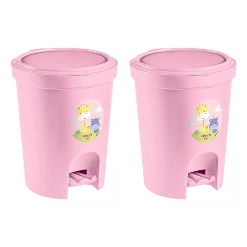Kit 2 Lixeira Infantil Com Pedal Plastico 6,6 Litros Rosa - Sanremo ...