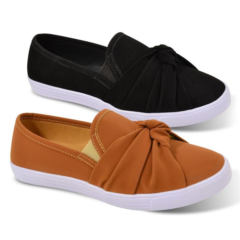 Kit 2 Pares Tenis Slip On Sapatilha Feminina Laço Nobuck Leve ...