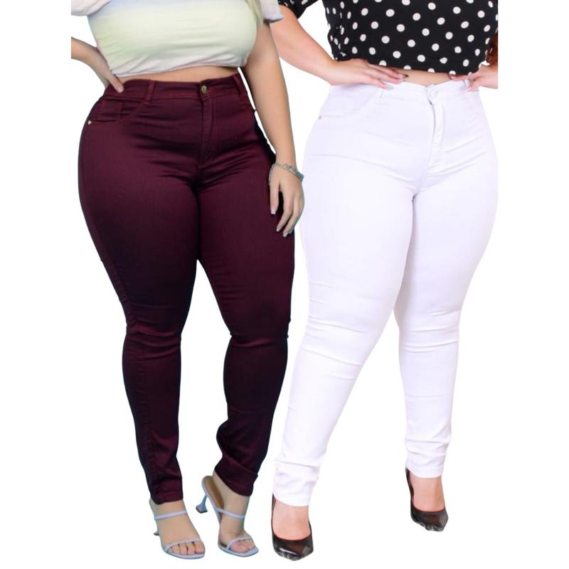 Kit 2 peças Calça Feminina Plus Size Skinny Comprida - Kiridas Jeans ...