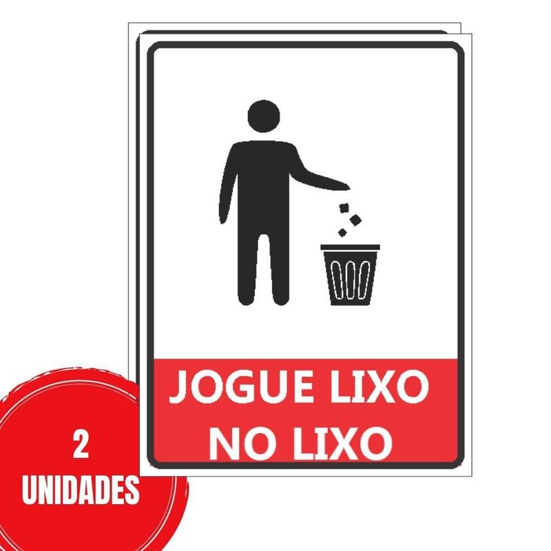 Kit 2 Placa Organização Jogue Lixo no Lixo 20x15cm - Personalize ...