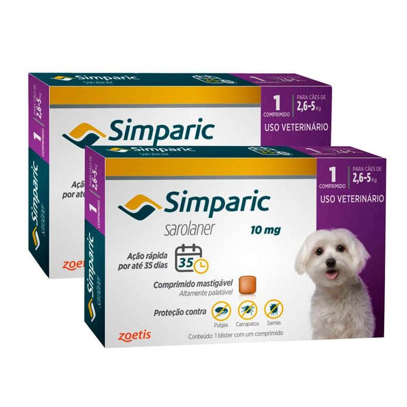 Kit 2 Simparic 10mg para Cães de 2,6 a 5kg com 1 Comprimido Mastigável ...