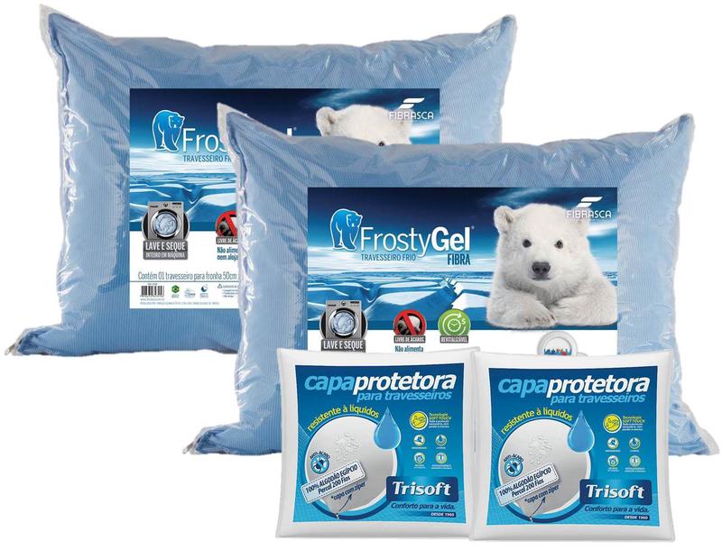 Kit 2 Travesseiros Frio Frostygel 50x70cm Fibrasca com 2 Capas ...
