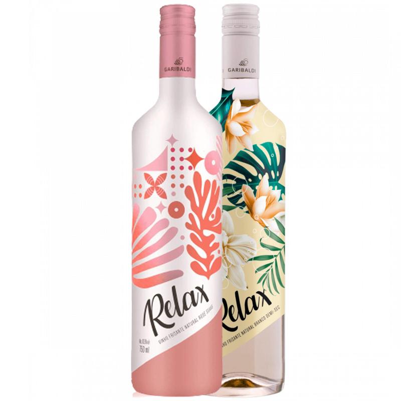 Kit 2 Vinhos Frisante Relax 1 Branco Demi-Sec e 1 Rosé Suave 750ml cada ...