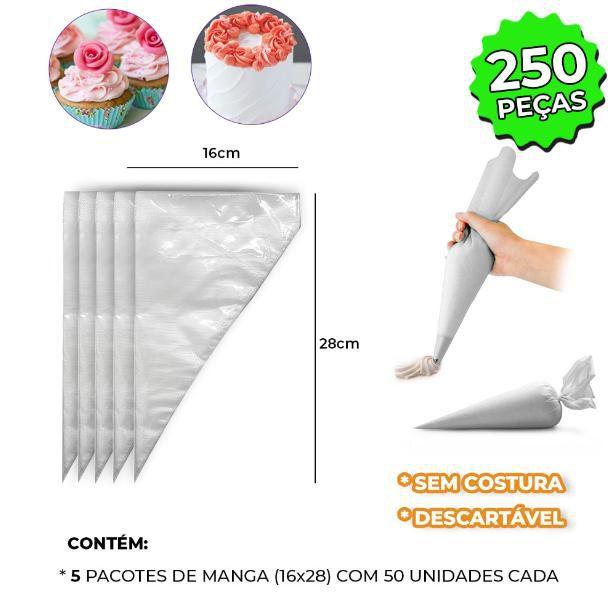 Kit 250 Saco/Manga de Confeitar Descartável Pequeno 28cm - Prime Chef ...
