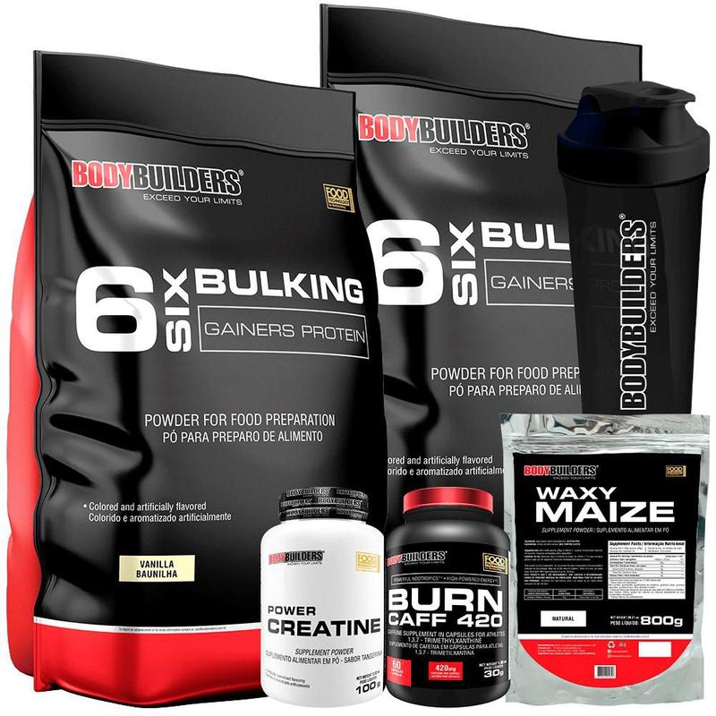 Kit 2x Six Bulking 6 Kg + 2x Power Creatina 100g + Waxy Maize 800g ...