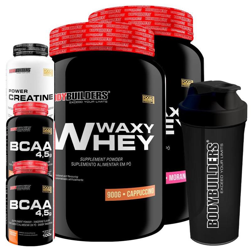 Kit 2x Waxy Whey 900g + 2x BCAA 4,5 100g + Power Creatina 100g ...