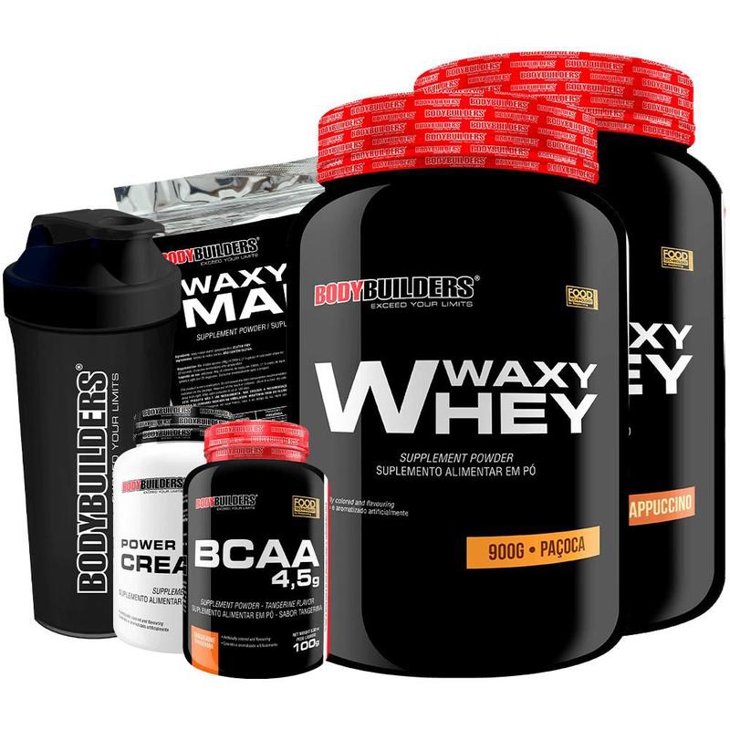 Kit 2x Waxy Whey 900g + BCAA 100g + Power Creatine 100g + Waxy Maize ...