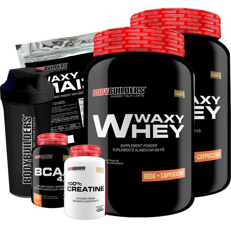 KIT 2x Whey Protein Waxy Whey 900g + BCAA 4,5 100g + POWER Creatina ...