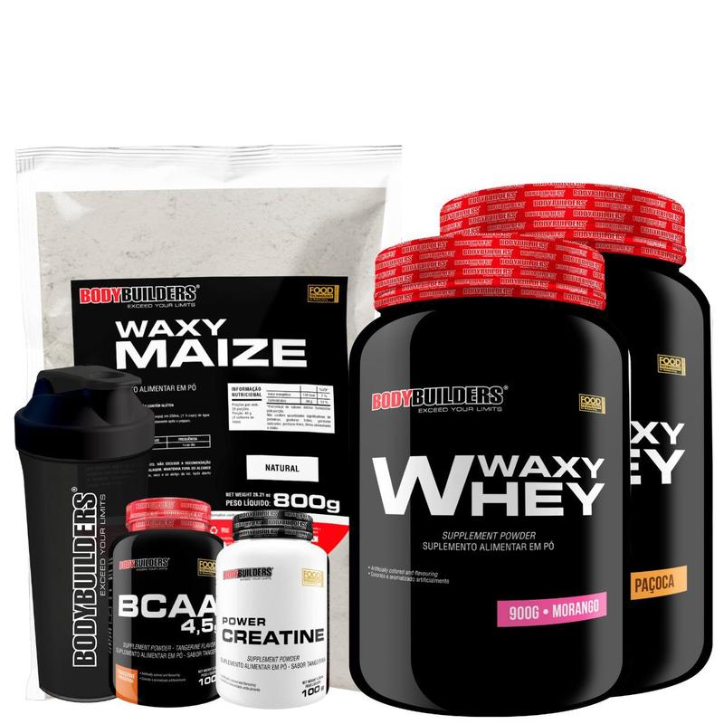 KIT 2x Whey Protein Waxy Whey 900g + BCAA 4,5 100g + POWER Creatina ...