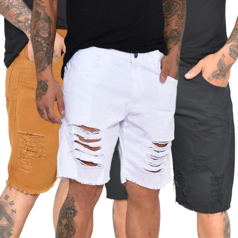 Kit 3 bermudas masculinas jeans rasgadas a pronta entrega envio rapido ...