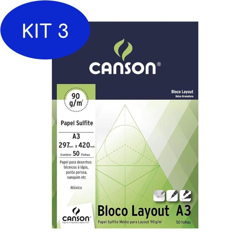 Kit 3 Bloco Layout A3 Canson 90G Técnico 50 Folhas - Bloco de Desenho ...