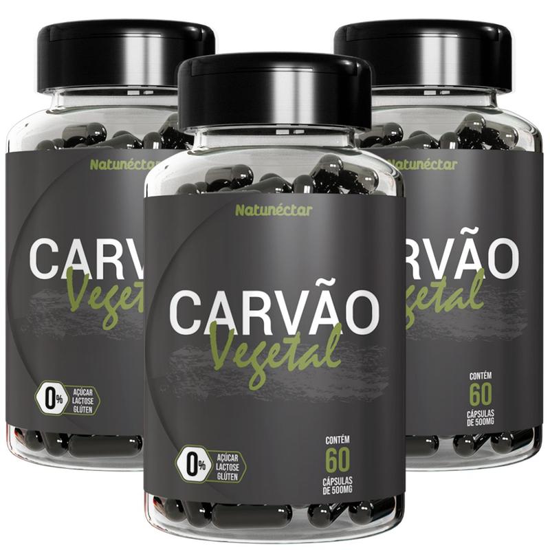 Kit 3 Carvão Vegetal Ativado Suplemento Alimentar - 180 Cáps ...
