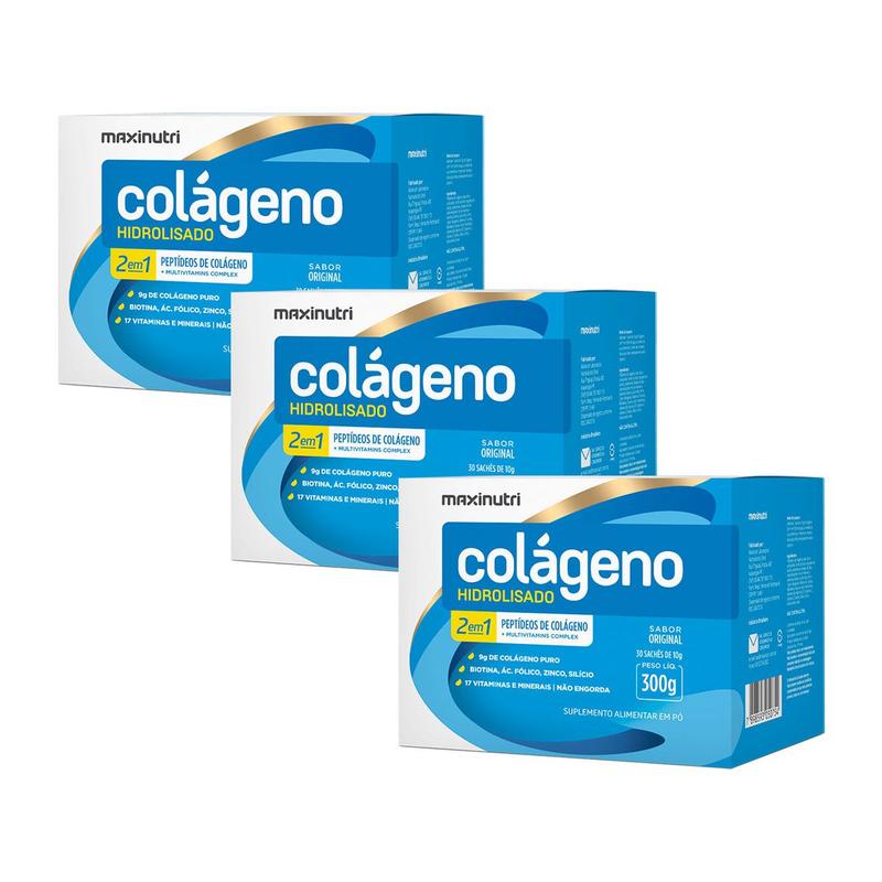 Kit 3 Colágeno Hidrolisado 2Em1 Sachê Original 30X10G Maxinutri ...