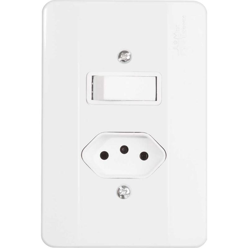 Kit 3 interruptor simples +1 tomada 3p 10a branca mec-tronic ...