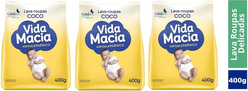 Kit 3 Lava Roupa Casa Km Pó Sabão Natural de Coco Bebê 400g - Sabão em ...
