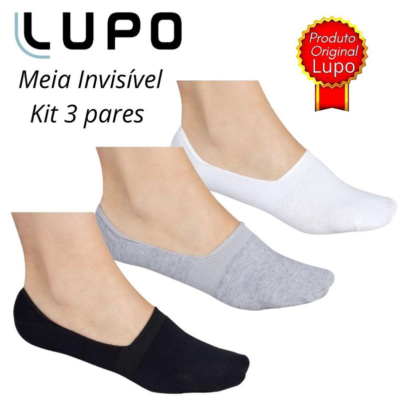 Kit 3 Meia Sapatilha Lupo Invisível Masculina Feminina 3282 branca ...