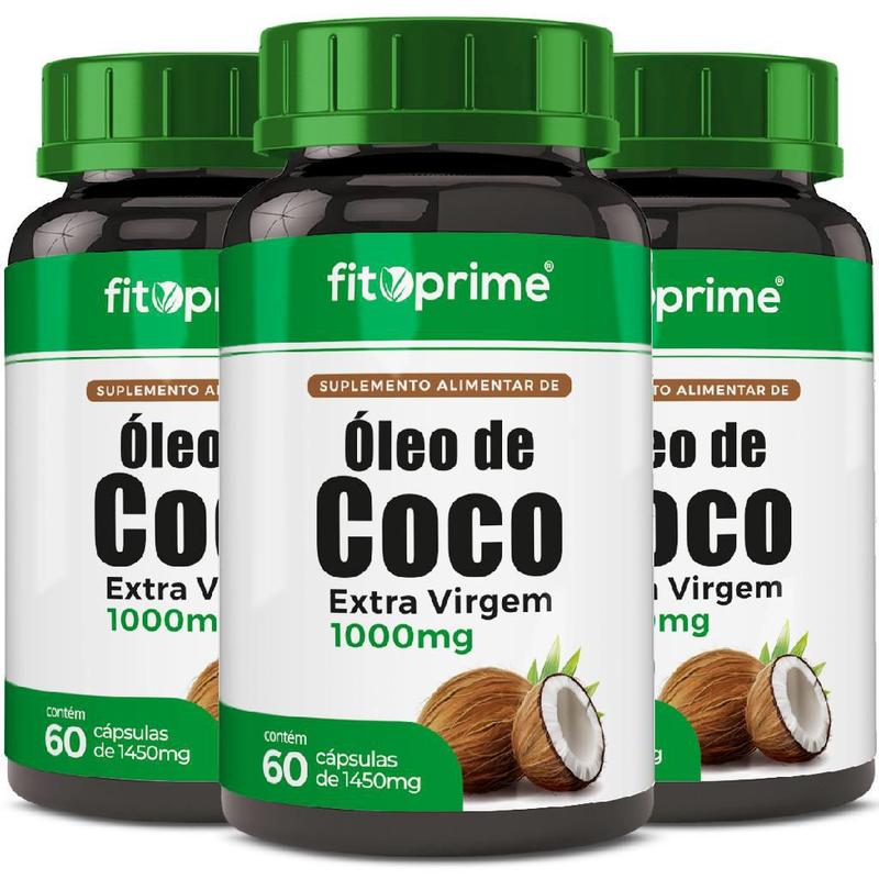 Kit 3 Óleo de Coco Extra Virgem 1000mg 60 Cápsulas Fitoprime - Óleo de ...