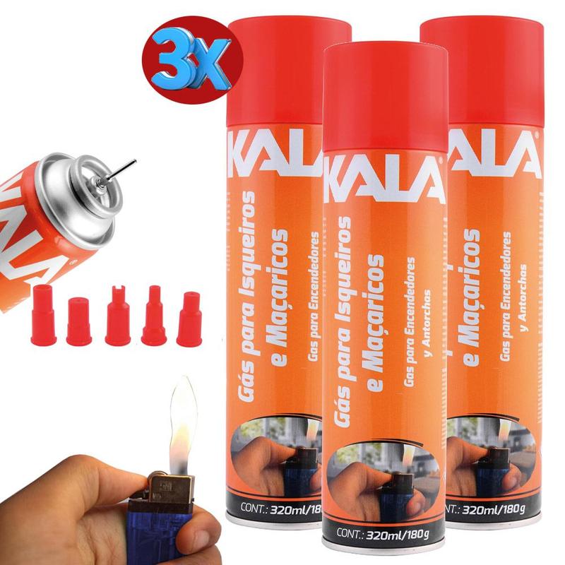 Kit 3 Refil Gás Para Isqueiro Maçarico 5 Adaptadores 320ml Kala - Gás ...