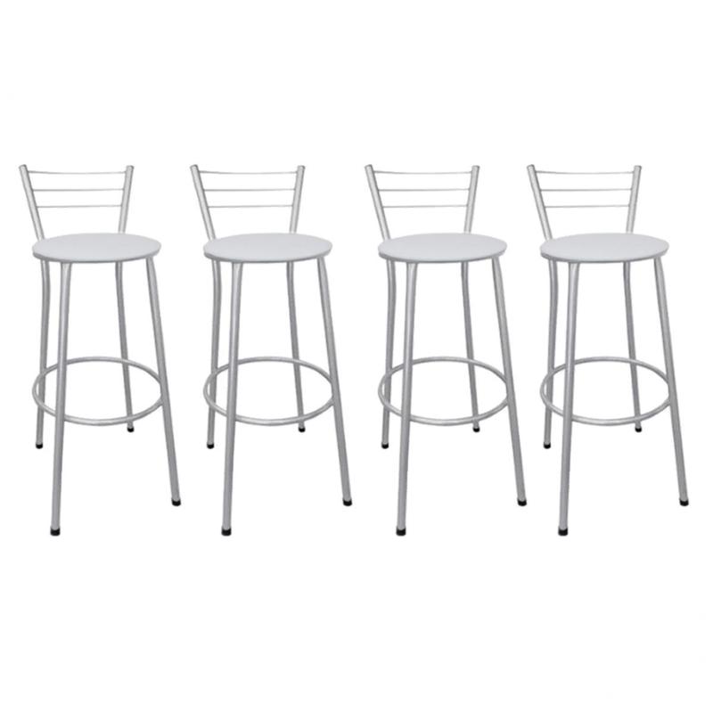Kit 4 Banquetas Médias Prata com Encosto Assento Branco - Fortmix ...