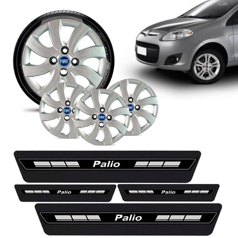 Kit 4 Calota e Soleira Fiat Palio Aro 14 Prata Emb Az - CALOTA SOLEIRA ...
