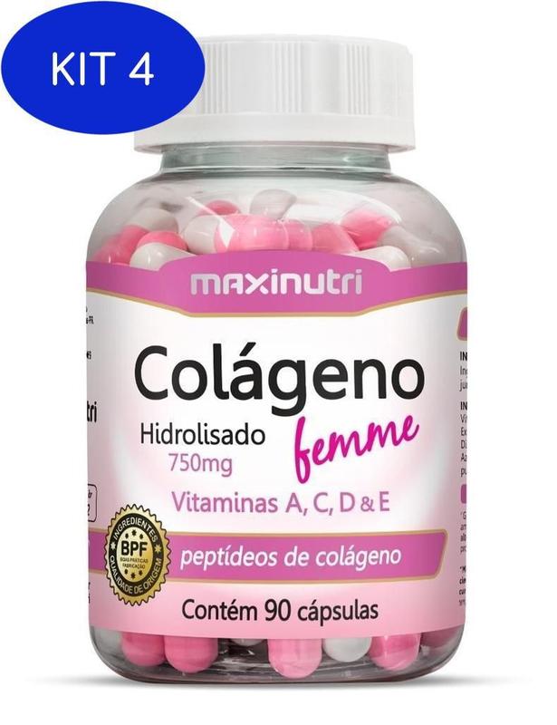 Kit 4 Colágeno Hidrolisado Femme - 90 Cápsulas - Maxinutri - Colágeno ...