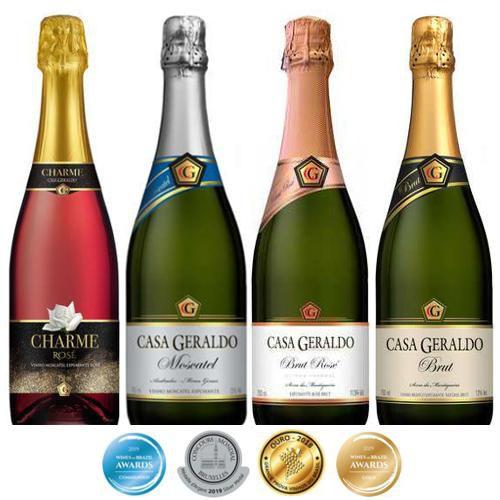 Kit 4 Espumantes Casa Geraldo - Brut, Brut Rosé, Moscatel e Charme ...