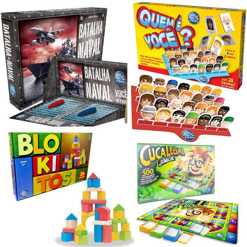 Kit 4 Jogos Tabuleiro Batalha Naval Quem é Você Cuca Legal Blokitos ...