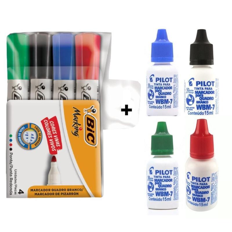 Kit 4 Marcadores/caneta Para Quadro Branco + 4 Tintas - Bic - Caneta ...