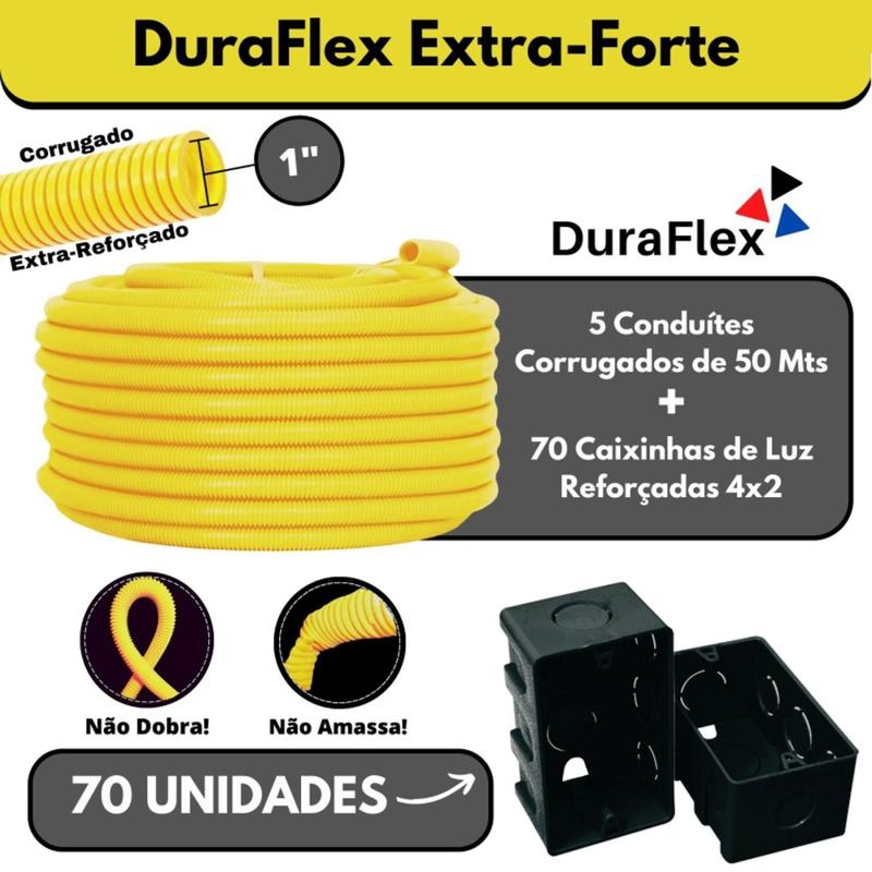 Kit 5 Conduítes Eletrodutos Corrugados Amarelos 1" 50 Mts + 70 ...