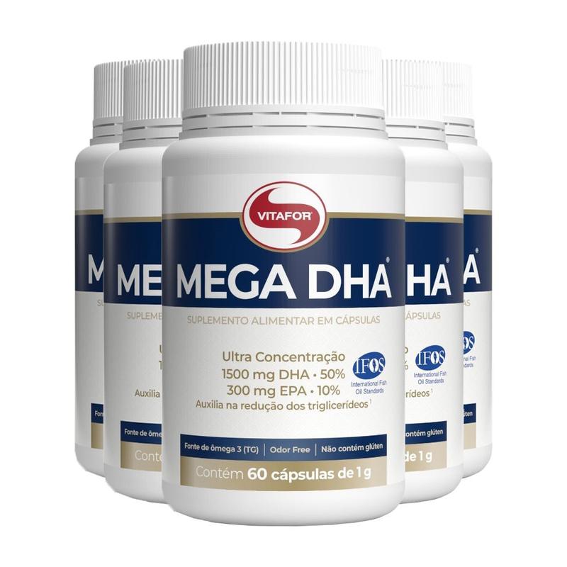 Kit 5 Mega DHA 1000mg Vitafor 60 cápsulas - Ômega 3 / Óleo de Peixe ...