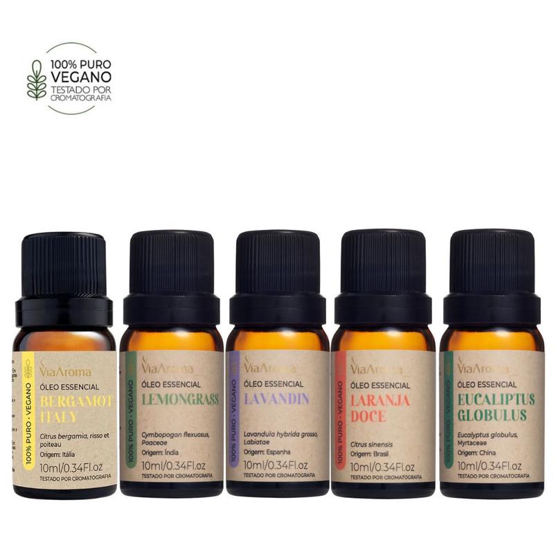 Kit 5 Óleo Essencial Via Aroma 100% Puro e Natural Aromaterapia - Óleos ...
