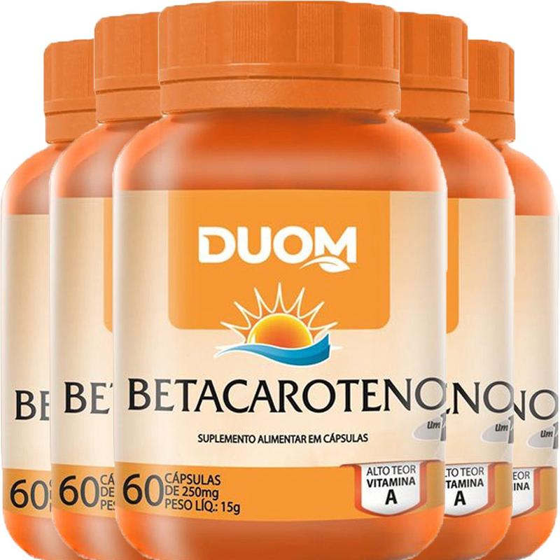 KIT 5x Betacaroteno ( 1 Cápsula Ao Dia ) 60 Cápsulas 250mg - Duom ...