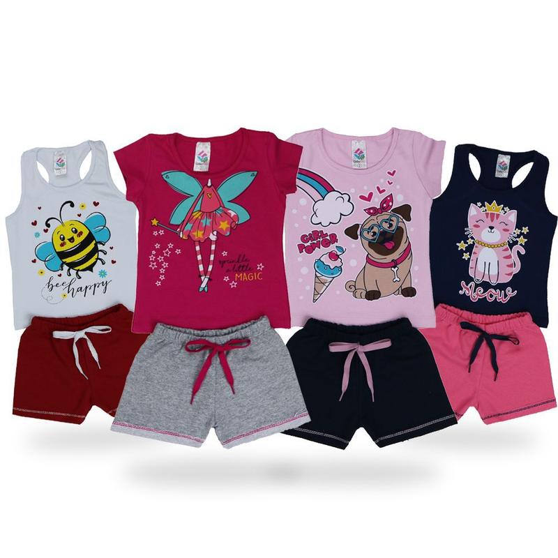 Kit 8 Peças Roupa Infantil Femininas 4 Blusas + 4 Shorts Revenda ...