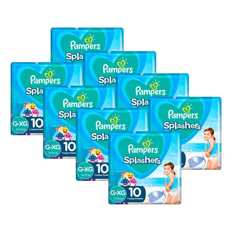 Kit 80 Fraldas Pampers para Água Splashers Baby Shark G-XG - Fralda