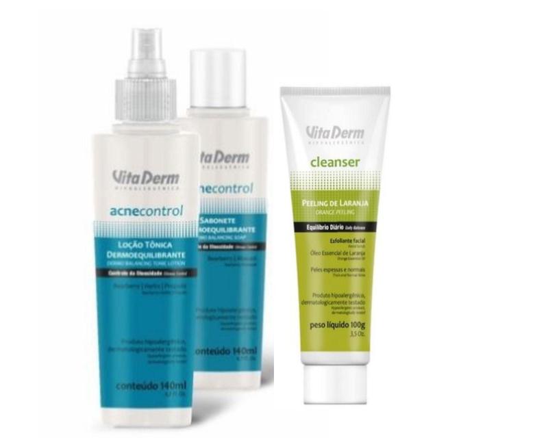 Kit Acne Controle De Oleosidade Vitaderm - 3 Produtos - Vita Derm - Kit ...